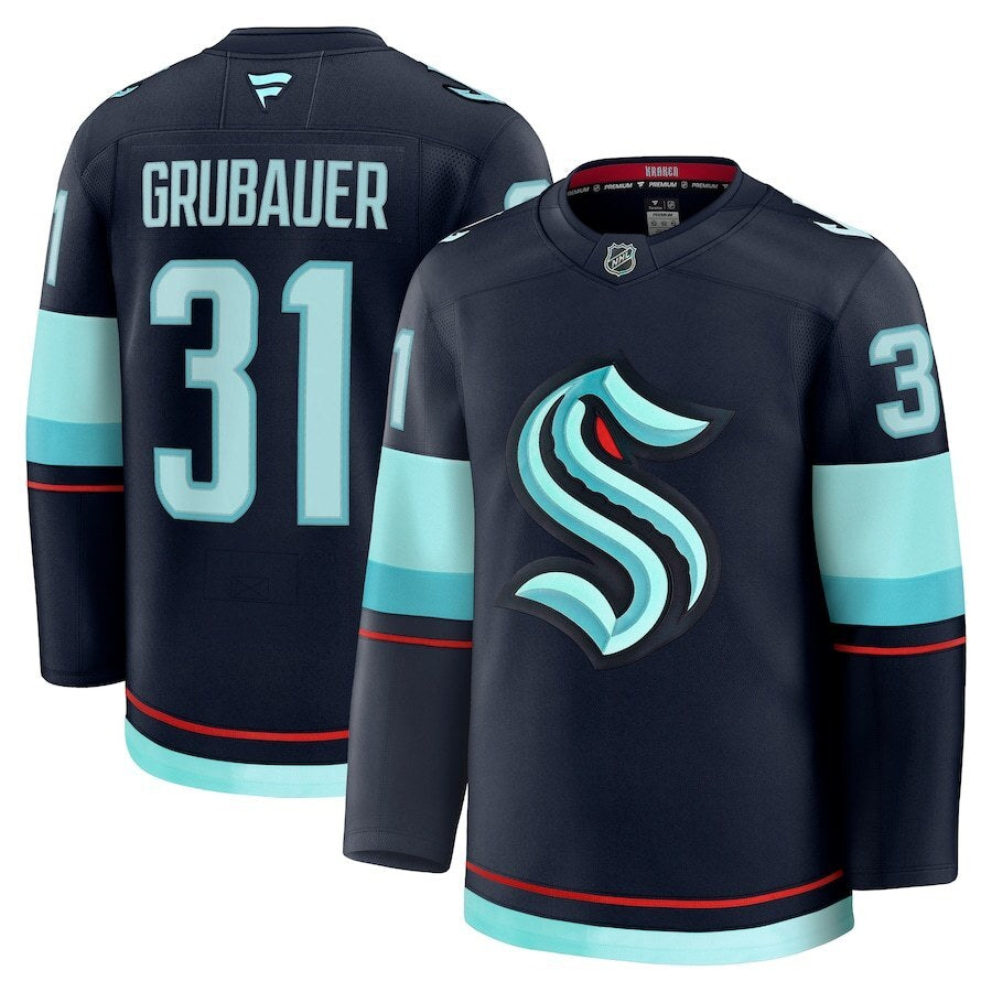 Seattle Kraken #31 Philipp Grubauer Home Premium Jersey - Deep Sea Blue