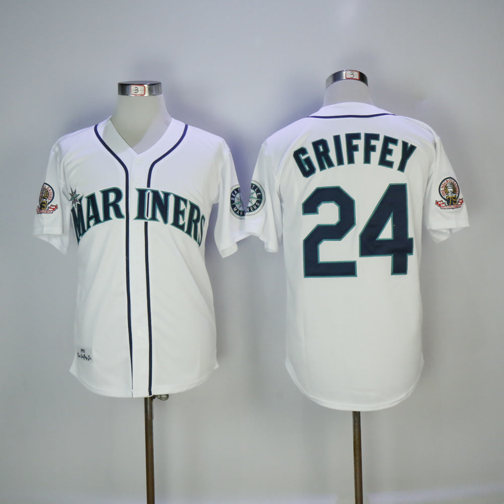 Seattle Mariners #24 Ken Griffey Mariners 24 White 1995 Retro