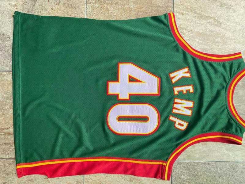 Seattle SuperSonics #40 Shawn Kemp m&n Supersonics 40 # Kemp 95-96 Retro Green Embroidered Jersey Style 1