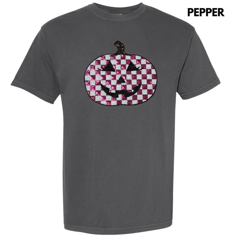 Sequin Checkered Pink Pumpkin Patch Comfort Colors T-Shirt Hoodie, Sweatshirt | InkThreadWorks.com