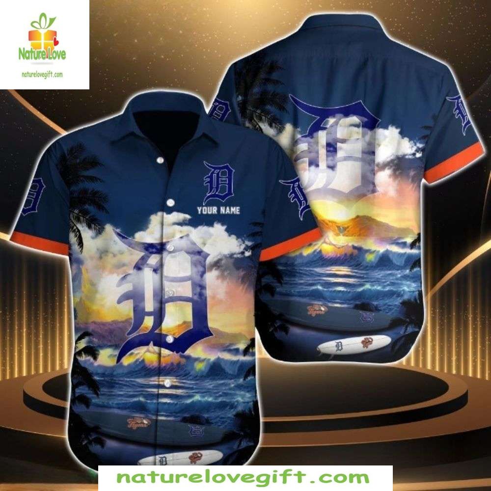 Detroit Tigers Hawaiian Shirt Serene Beach Sunset Stylish Baseball Apparel