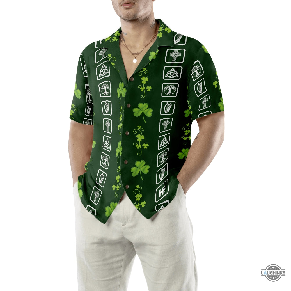 Shamrock Irish Symbols Hawaiian Shirt Aloha Summer Beach Button Up Shirts And Shorts NEW