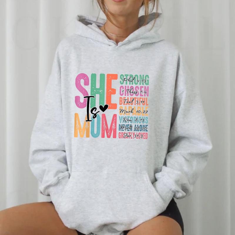 She Is Mom Christian Mothers Day Jesus Hoodie Casual Street Style Fleece Fabric Pullover Hooded Sweatshirt for Women for...