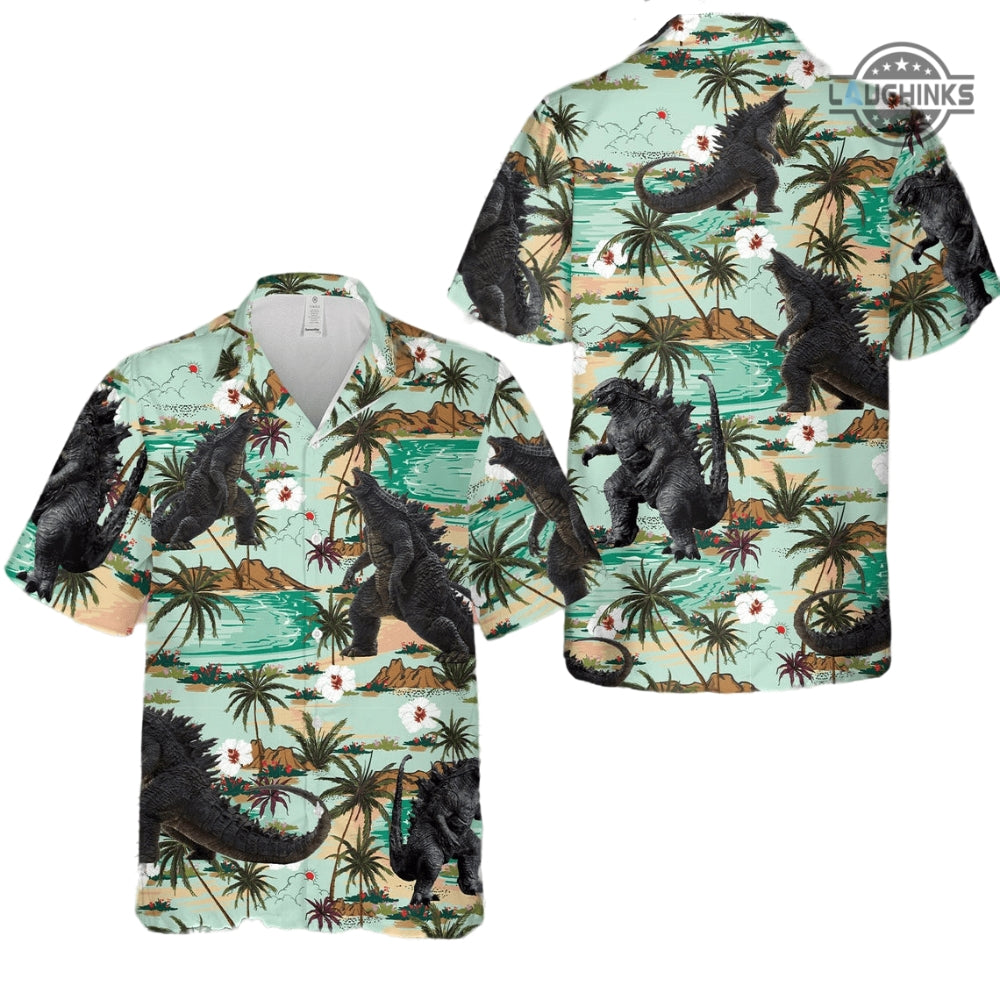 Shin Godzilla Shirt And Shorts Godzilla Hawaiian Shirts Tropical Summer Beach Godzilla Coconut Tree Aloha Shirt Godzilla Minus One Button Up Shirt NEW