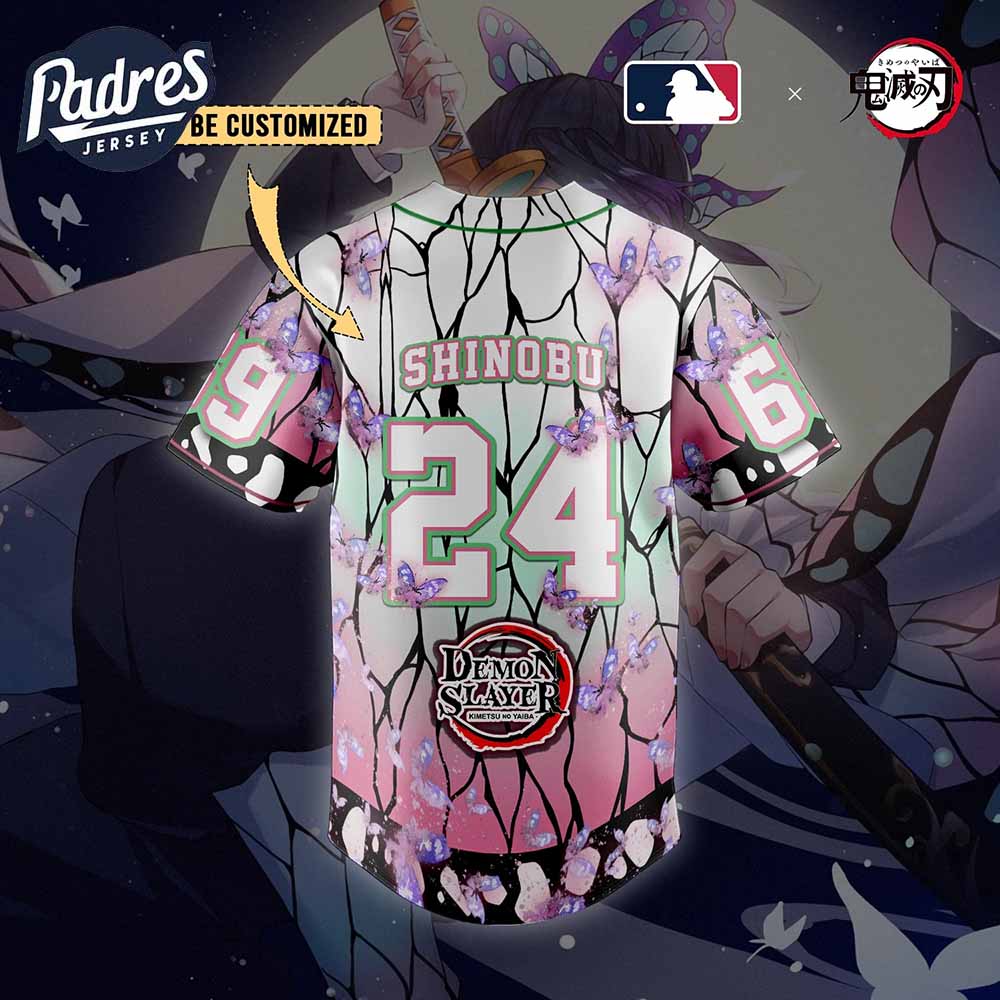 Shinobu MLB Demon x Slayer Personalized Baseball Jersey 2025 - Padres Jersey Oasis: Elevate Your Baseball Style Game