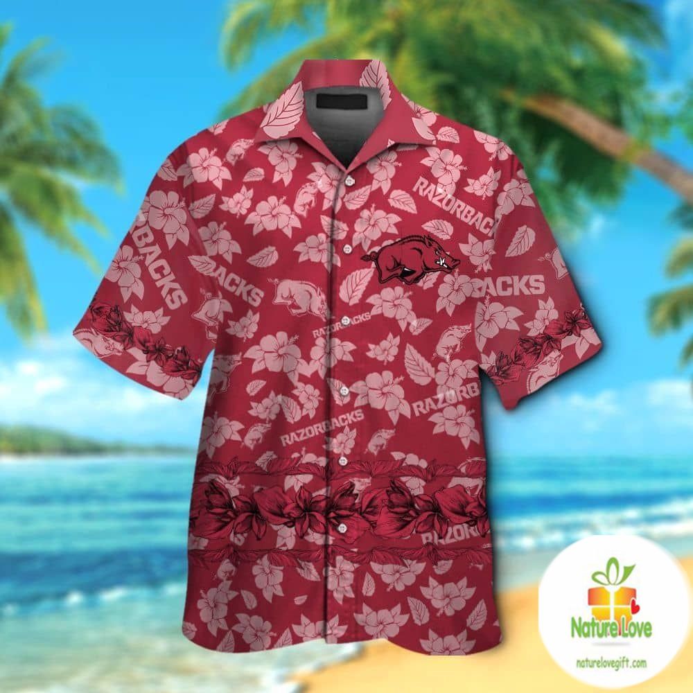 Hawaiian Shirt Arkansas Razorbacks Short Sleeve Button Up Aloha