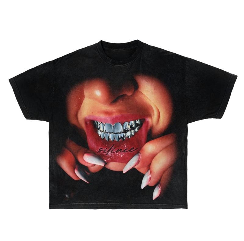 Silence Grillz Graphic Tees Shirt Gothic Harajuku Slip Goth Y2k Clothing