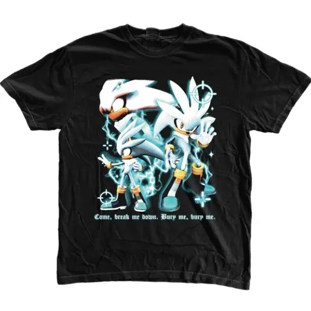 Silver the Hedgehog Bury Me T-Shirt, Unisex Vintage Graphic Tees Gothic Grunge Y2k Emo Scene Amity Affliction Style Clothes Men Women