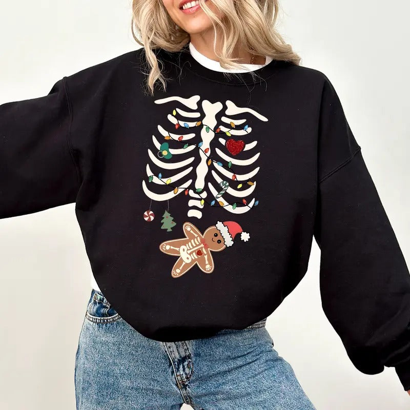 Skeleton Christmas Maternity Sweatshirt, Christmas Pregnancy Announcement Shirt, Christmas Gifts For New Mom, Gingerbread...