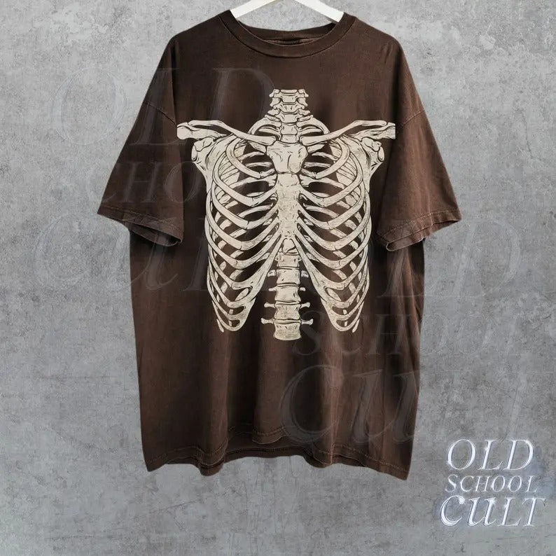Skeleton Rib Vintage Graphic T-Shirt, Rib Cage Shirt, Retro Skeleton Tee, 90s Skull Shirt, Spooky Shirt, Y2k Skull Tee, 2000s Oversize Tee