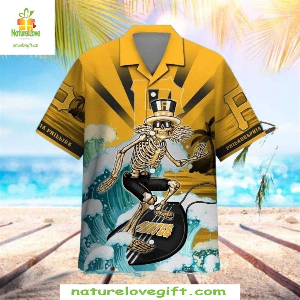 Pittsburgh Pirates Hawaiian Shirt Skeleton Surf Grateful Dead Aloha Shirt MLB