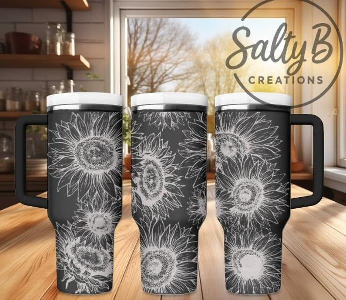 Sketched Sunflower Laser Engraved Tumbler Drinkware Flasks T-Shirts, Hoodie, Sweatshirt | InkThreadWorks.com