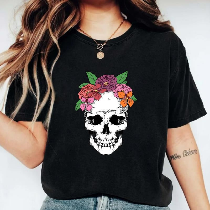 Skull with Roses Shirt, Day Of The Dead T-Shirt, Dia De Los Muertos Tee, Mexican Halloween Shirt Women. Hoodie, Sweatshirt