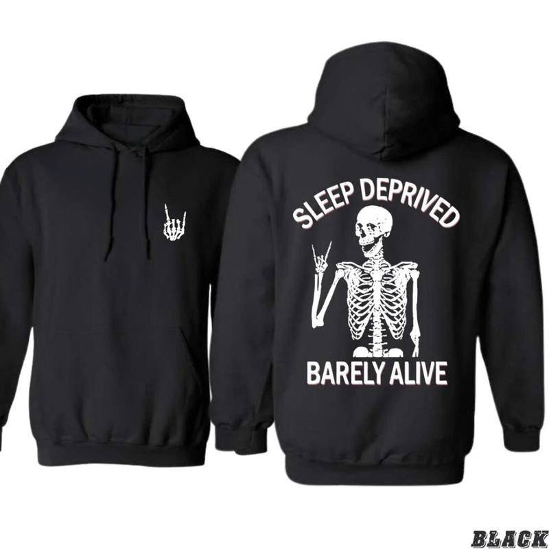 Sleep Deprived Barely Alive Skeleton Design Unisex Hoodie, Casual Hoodie, Funny & Edgy Design, Perfect for Casual Wear...