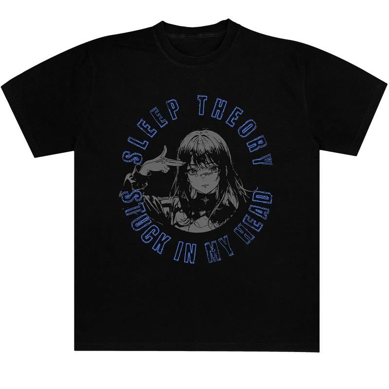 Sleep Theory Stuck In My Head Graphic T-Shirt, Anime Girl Band Merch Tee, Grunge Rock Style, Unisex Menswear Womenswear Top