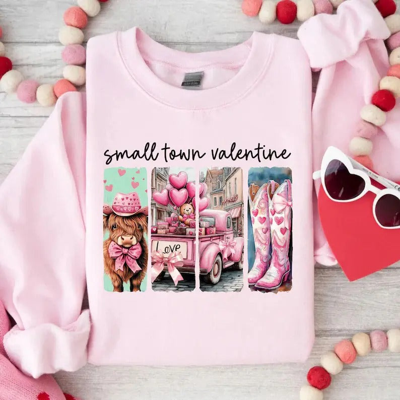 Small Town Valentine Shirt, Howdy Valentines Sweatshirt, Vintage Valentines Day Hoodie, Western Valentine's Day Sweater,...