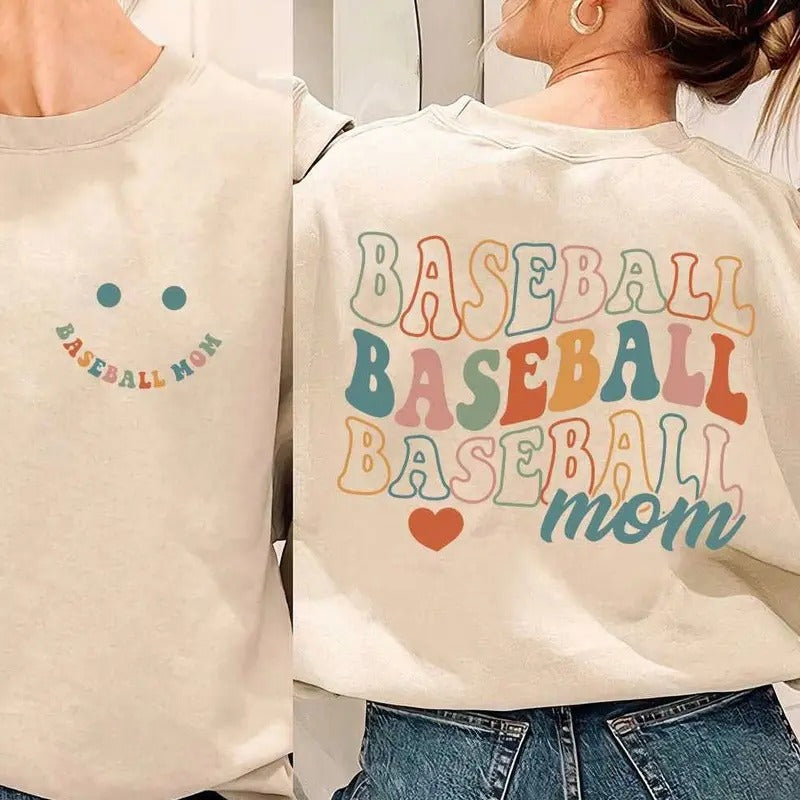 Smiley Face Baseball Mom Sweatshirt Cute Mothers Day Ideas T-Shirts, Hoodie | InkThreadWorks.com