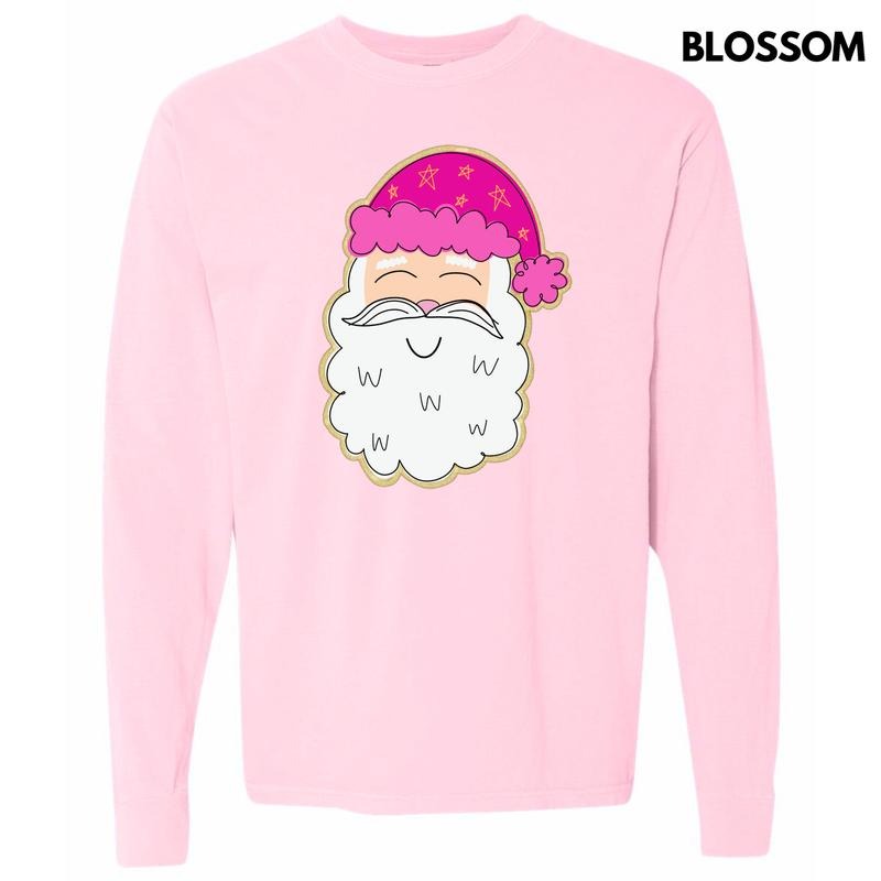 Smiling Cartoon Santa Long Sleeve Comfort Colors T-Shirt 'NLB' Hoodie, Sweatshirt | InkThreadWorks.com