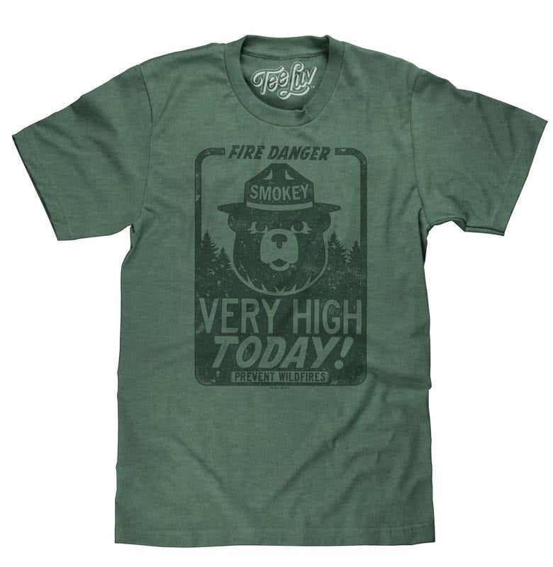 Smokey Bear "Fire Danger Very High Today" T-Shirt - Green Hoodie, Sweatshirt | InkThreadWorks.com