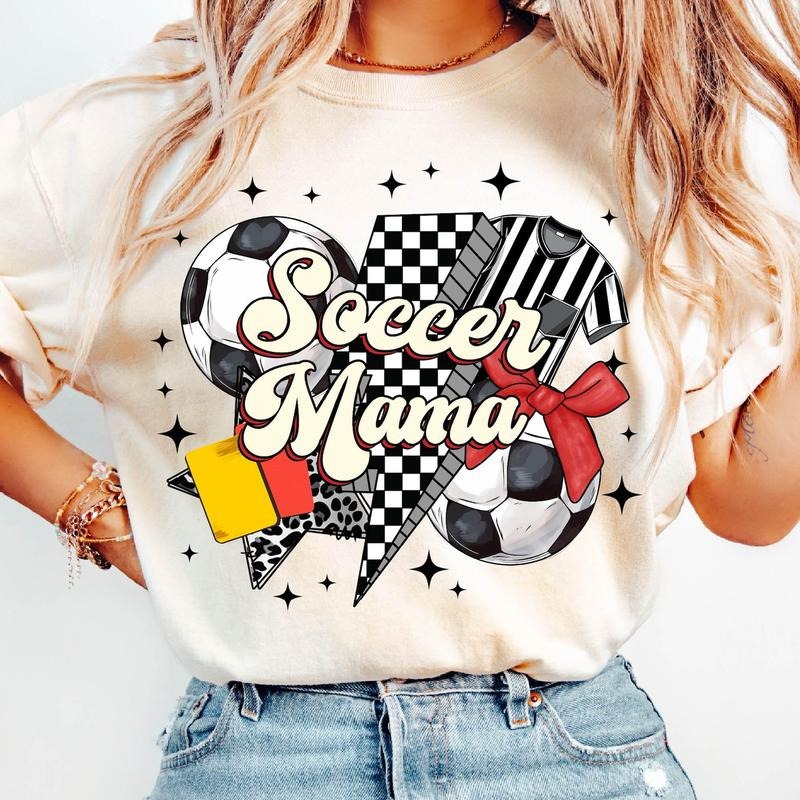 Soccer Mama T-Shirt Soccer With Coquette T-Shirt, Soccer Mom Shirt, Retro Soccer T-Shirt, Game Day , Soccer Coquette Bow...
