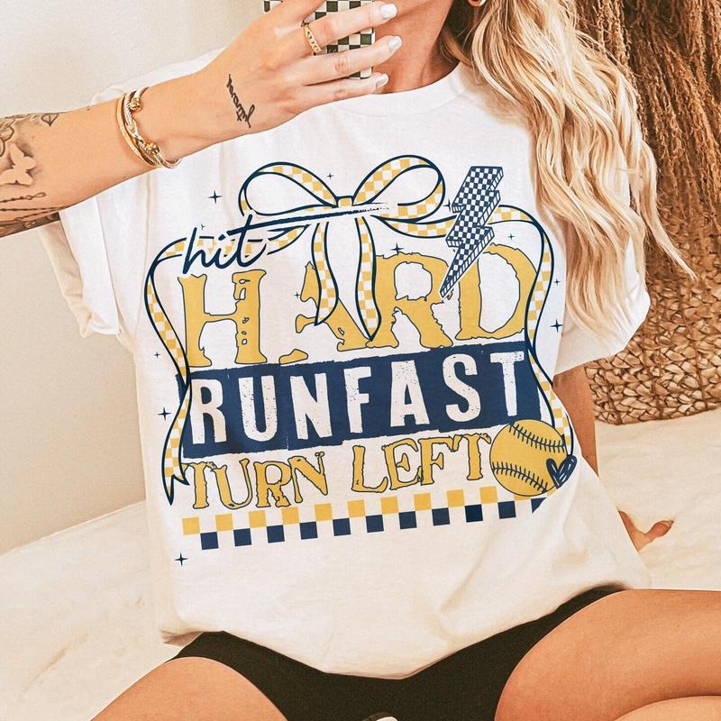 Softball Hit Hard Run Fast Swing Left Retro Softball Shirt Shirt Softball Saying Shirt Game Day Softball Shirt Retro Quote Funny Softball Mom Shirt