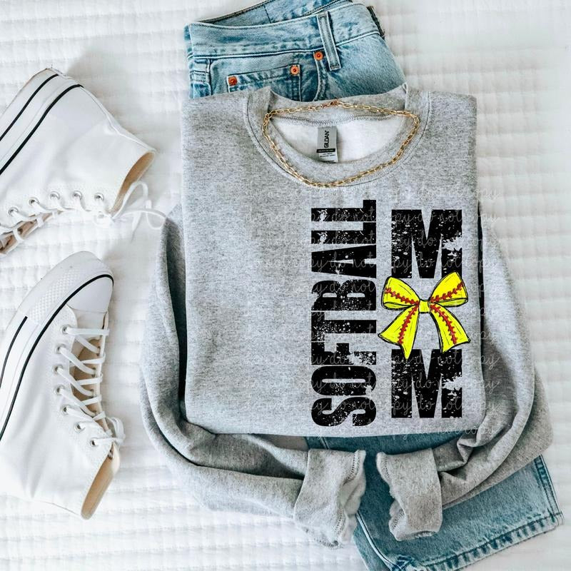 Softball Mom Bow DTF Transfers - THIS IS NOT A SHIRT Hoodie, Sweatshirt | InkThreadWorks.com
