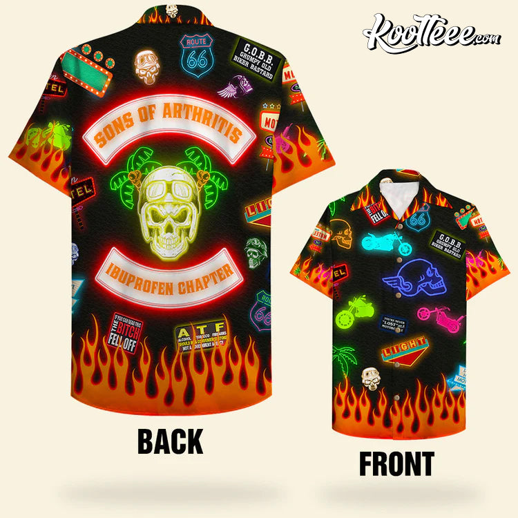Sons Of Arthritis Ibuprofen Chapter Biker Neon Light Hawaiian Shirt