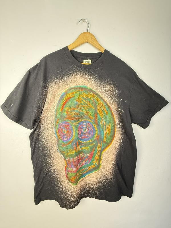 Space Dust Skull Hand printed n T Shirt Cotton Menswear apparel graphic tees Streetwear Tshirt