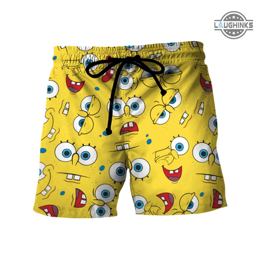 Spongebob Costume All Over Printed Spongebob Cosplay Hawaiian Shirt And Shorts Sponge Bob Squarepants Costumes Spongebob Outfits Mens NEW