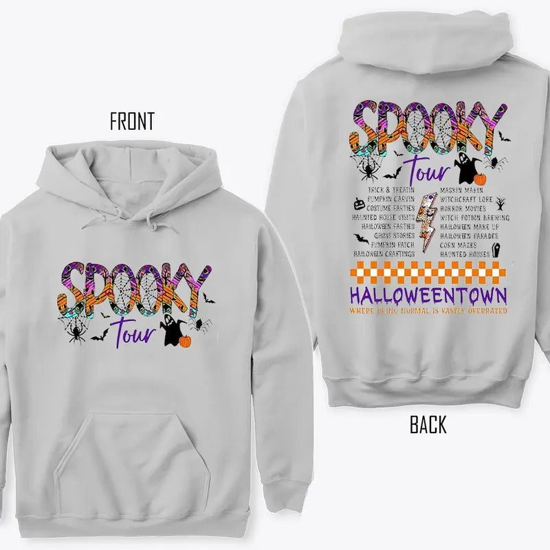 Spooky Tour Two Sides Hoodies, Ghosts Boo Halloween Tour hoodies, Retro Halloween Town 2-Sides Hoodies Shirt Womenswear Check Medium