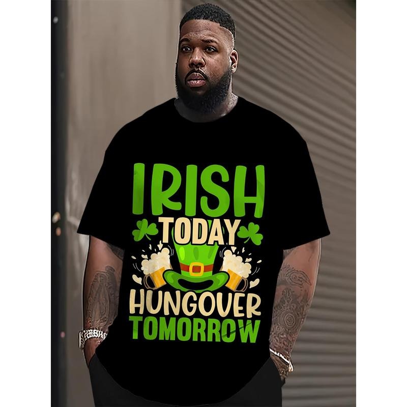 St. Patrick's Day "Irish Today Hungover Tomorrow" T-Shirt - Casual Cotton Blend, Short Sleeve, Round Neck, Machine Washable, Fun Green Shamrock and Beer Graphics, Made in USA