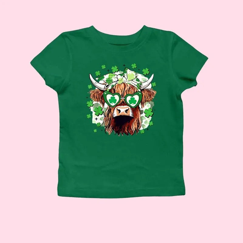 St Patrick's Day Highland Cow Baby Tee, Retro St Patrick's, St Patrick's Day Baby Tee, Clover, Shamrock Baby Tee, Y2K...