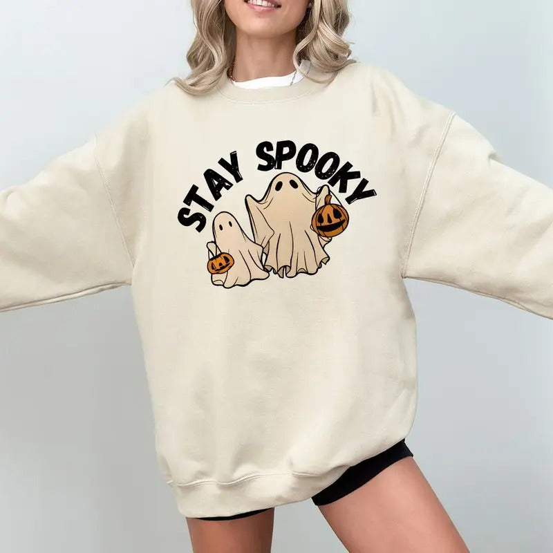 Stay Spooky Cute Ghost Sweatshirt, Halloween Ghost Pumpkin Sweatshirt, Halloween Stay Spooky Sweater, Halloween Stay...