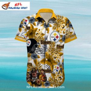Steelers Aloha Shirt Yellow Floral And Football Graphics