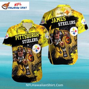 Steelers Hawaiian Shirt Rugged Black And Gold Game Art