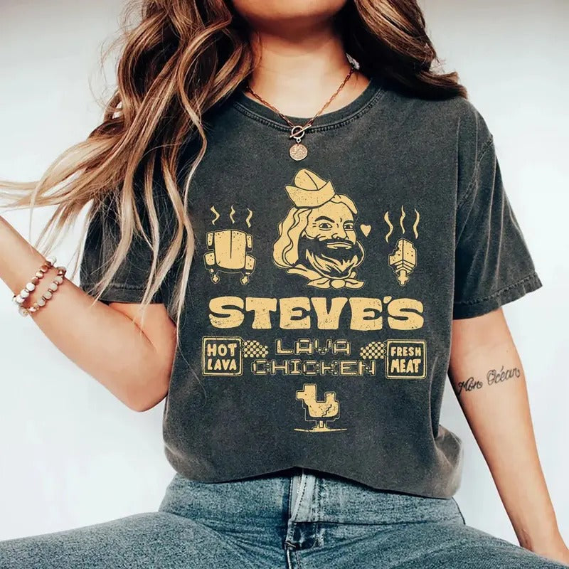 Steves Lava Chicken Restaurant Tshirt, Minecraftt Movie Shirt, Chicken Jockey Shirt, Unisex Short Sleeve Teestyle{n002}2
