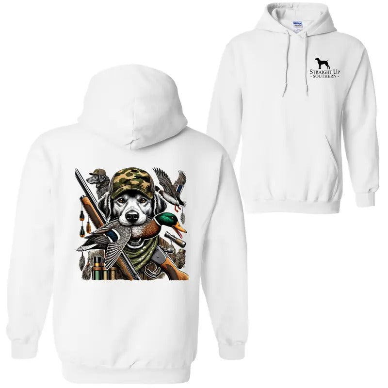 Straight Up Southern Duck Hunting Sweatshirt, Hoodie - Camo Dog and Mallard Graphic Pullover for Outdoor Enthusiasts, Cozy and Durable for Hunting