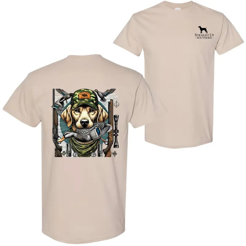 Straight Up Southern Duck Hunting T-Shirt - Camo DRG Hunting Dog Graphic Tee for Outdoor Enthusiasts, Comfortable and Stylish Casual Wear for Hunting