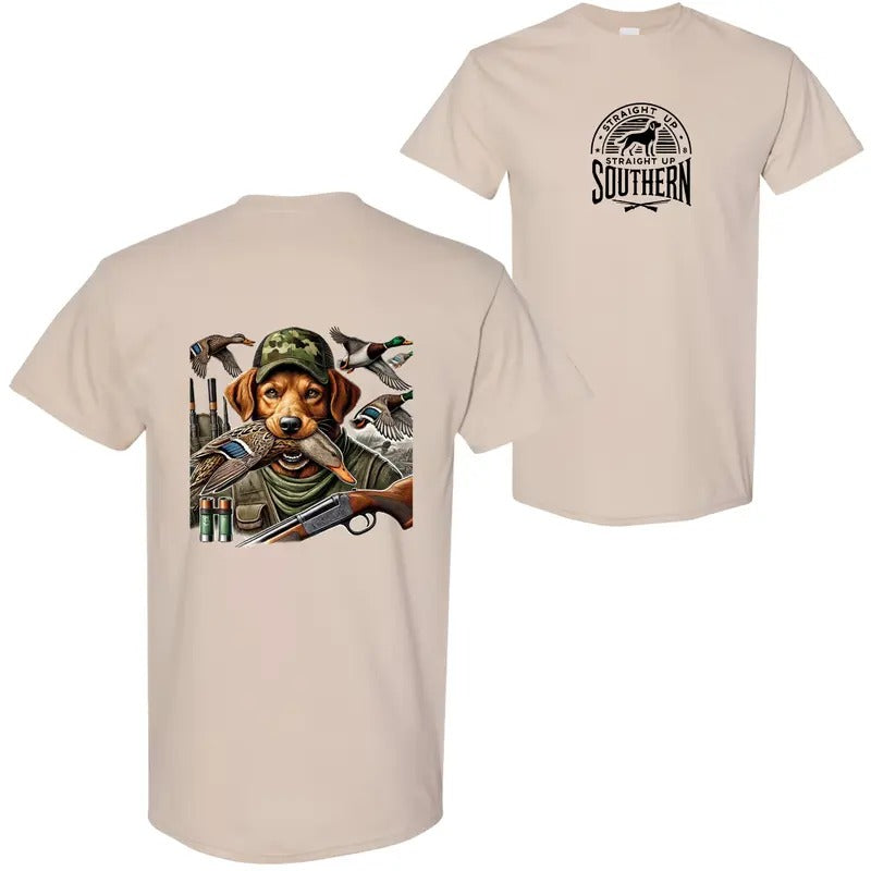 Straight Up Southern Duck Hunting T-Shirt - Camo Dog and Mallard Graphic for Outdoor Enthusiasts, Comfortable Tee for Hunting Adventures unisex hoodie