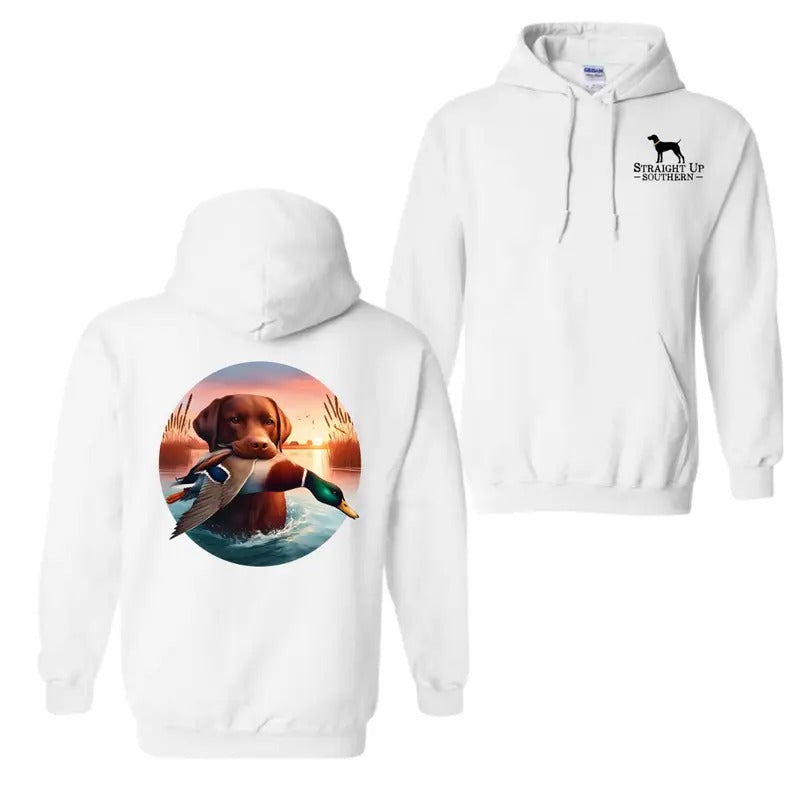 Straight Up Southern Hoodie, Bold Hunting Dog with Duck Graphic, 2 Sided Hoodie For Men And Women