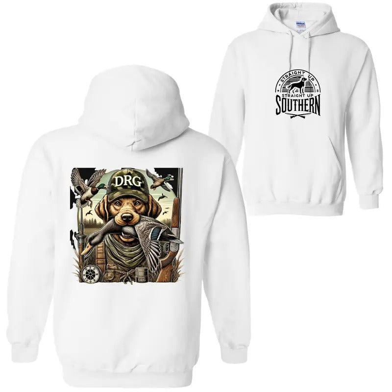 Straight Up Southern Hunting Dog Hoodie - DRG Duck Hunting Graphic for Outdoor Enthusiasts, Cozy Sweatshirt for Adventure and Style