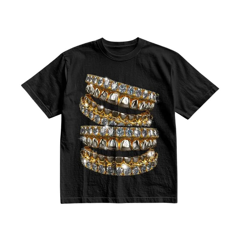 Street Diamond Jewelry Braces Graphic Cotton T-shirt, Vintage Graphic Y2k Tee, Y2k Clothing, Unisex Crewneck Medium Cotton Short Slevee Streetwear Tee