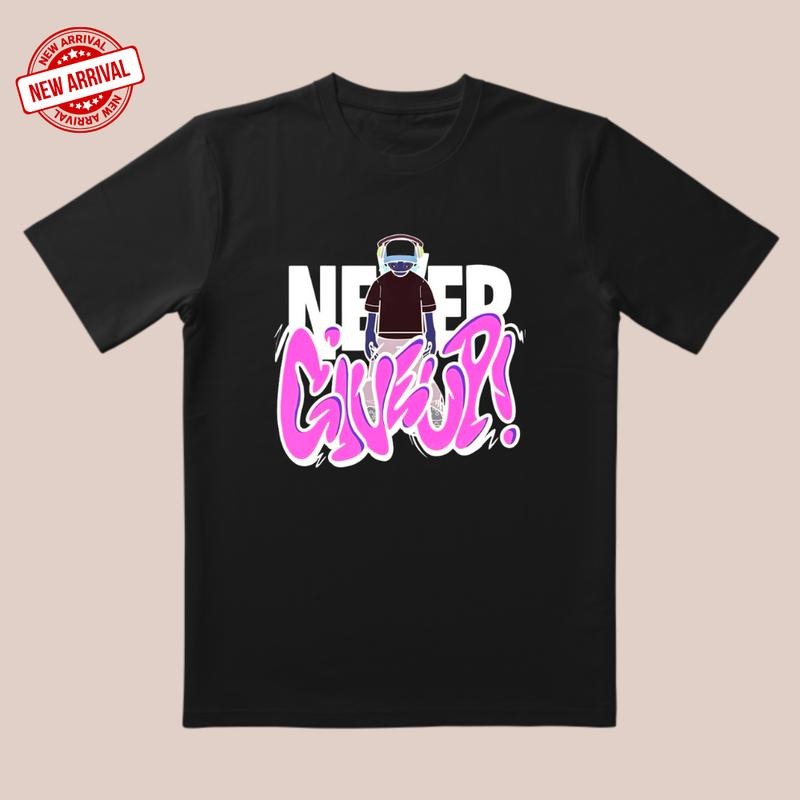 Never Give Up Tee | Black & Pink Contrast | Trendy All-Day Style for Date/Workout/Streetwear Hoodie, Sweatshirt