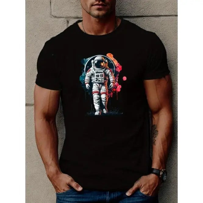Stylish Astronaut Graphic Print Tee - T-Shirts for Men - Casual Short Sleeve Summer Shirt with Comfortable Fabric and Relaxed Fit Made in USA