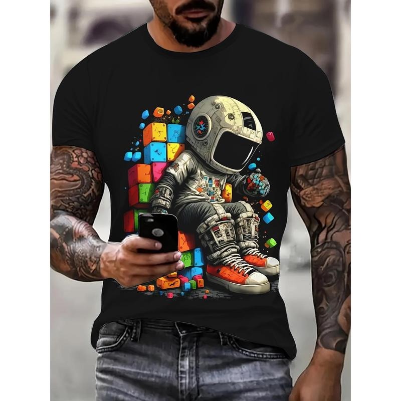Stylish Astronaut Graphic Tee - Novelty & More Clothing - Comfortable Short Sleeve, Eye-Catching Designs, High-Quality Casual Wear for Everyday Fashion, Perfect for Space Enthusiasts and Graphic Tee Lovers Made in USA