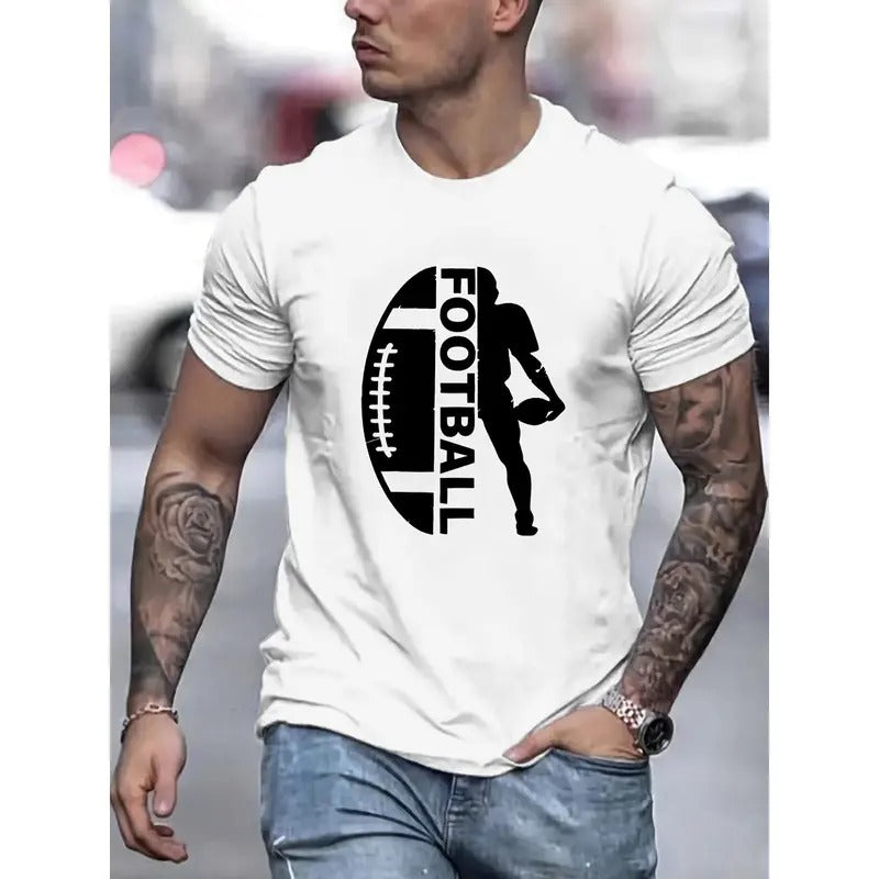 Stylish Football Frenzy Print Tee - Breathable, Soft, Casual Short Sleeve T-Shirt for Summer