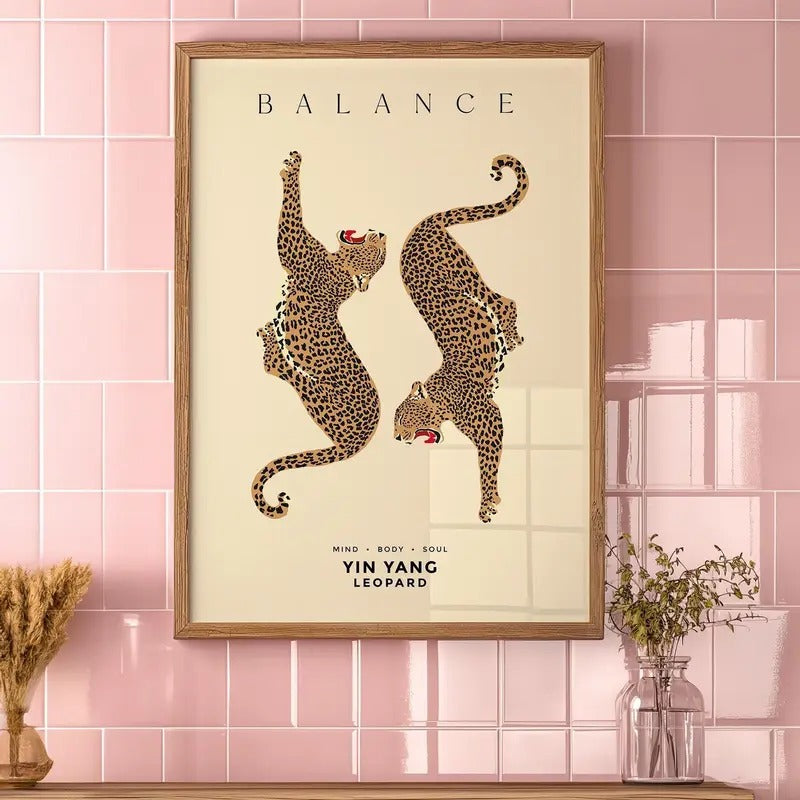 Stylish Leopard Wall Art, Trendy Animal Art Print, Aesthetic Wall Decor, Cheetah Poster, Yin Yang Poster Mindfulness Modern Wall Decor Gift