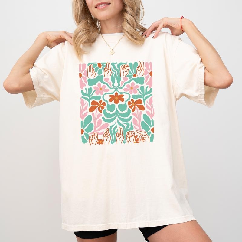 Subtle FDT Comfort Colors Shirt, Sarcastic Subtle Sign Language T-shirt, Subtle Abstract Flower Anti-MAGA Graphic Tee, Activist Clothing