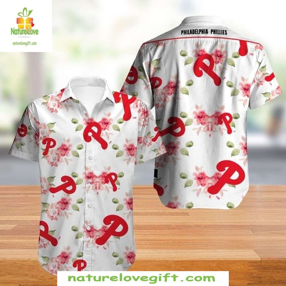 MLB Hawaiian Shirt Summer Bloom Phillies Floral P Logo Baseball Apparel