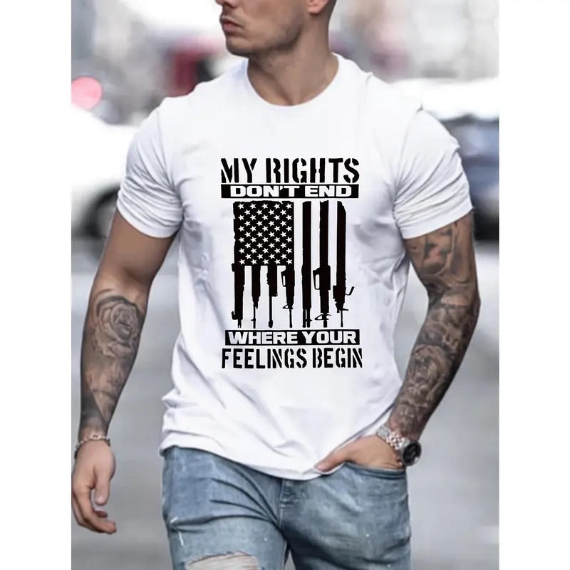 100% cotton T-shirt, American flag print, men's crew neck short sleeve, simple style T-shirt Fashion regular version T-shirt, casual comfortable and breathable top Spring/ Summer Vacation leisure vacation menswear as a gift Made in USA